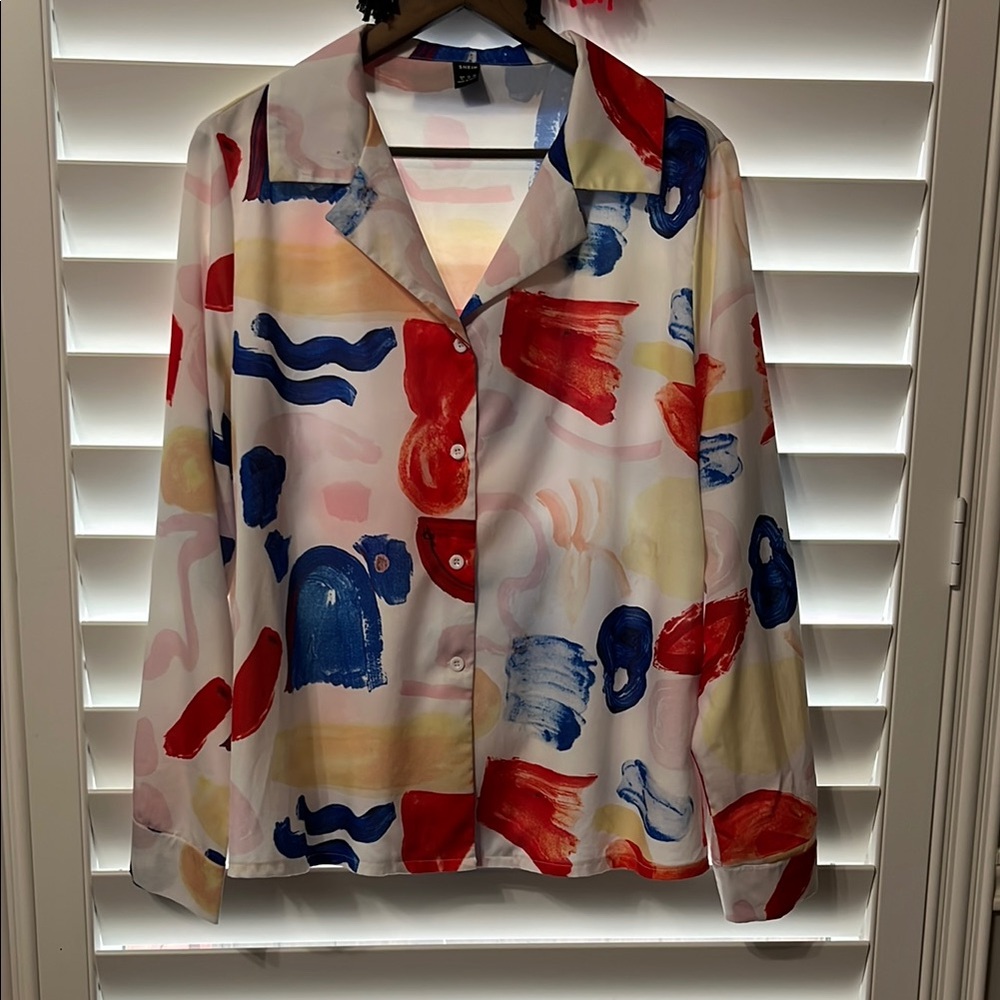 SHEIN Multicolor Abstract Button Down Shirt